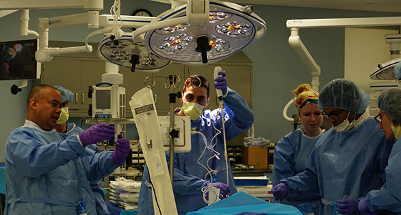 Doctors working in cadaver lab